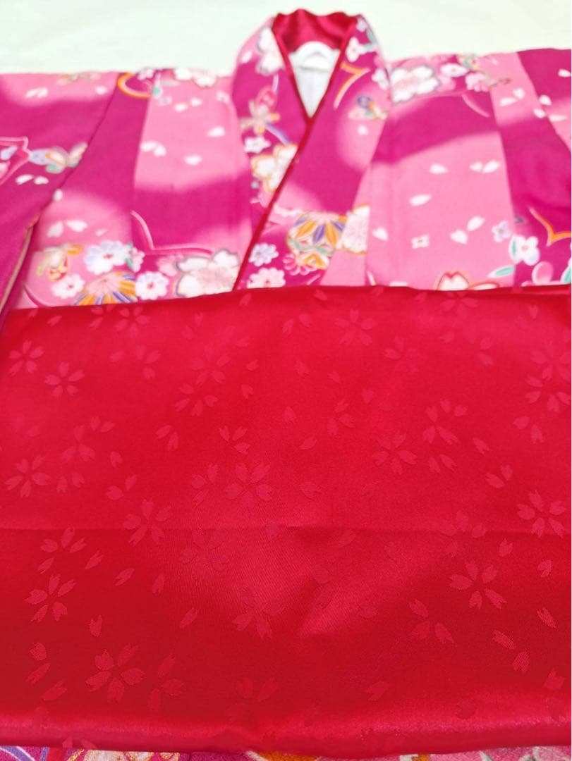 七五三 着物セット　四つ身　7歳女の子用　寒さ対策の羽織り付き