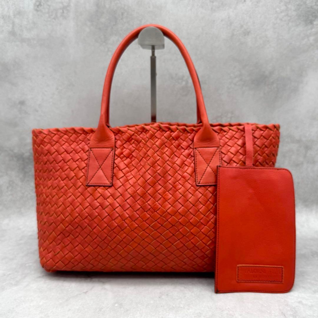 美品 FALORNI イントレチャート トートバッグ A4サイズ◎ ポーチ付き