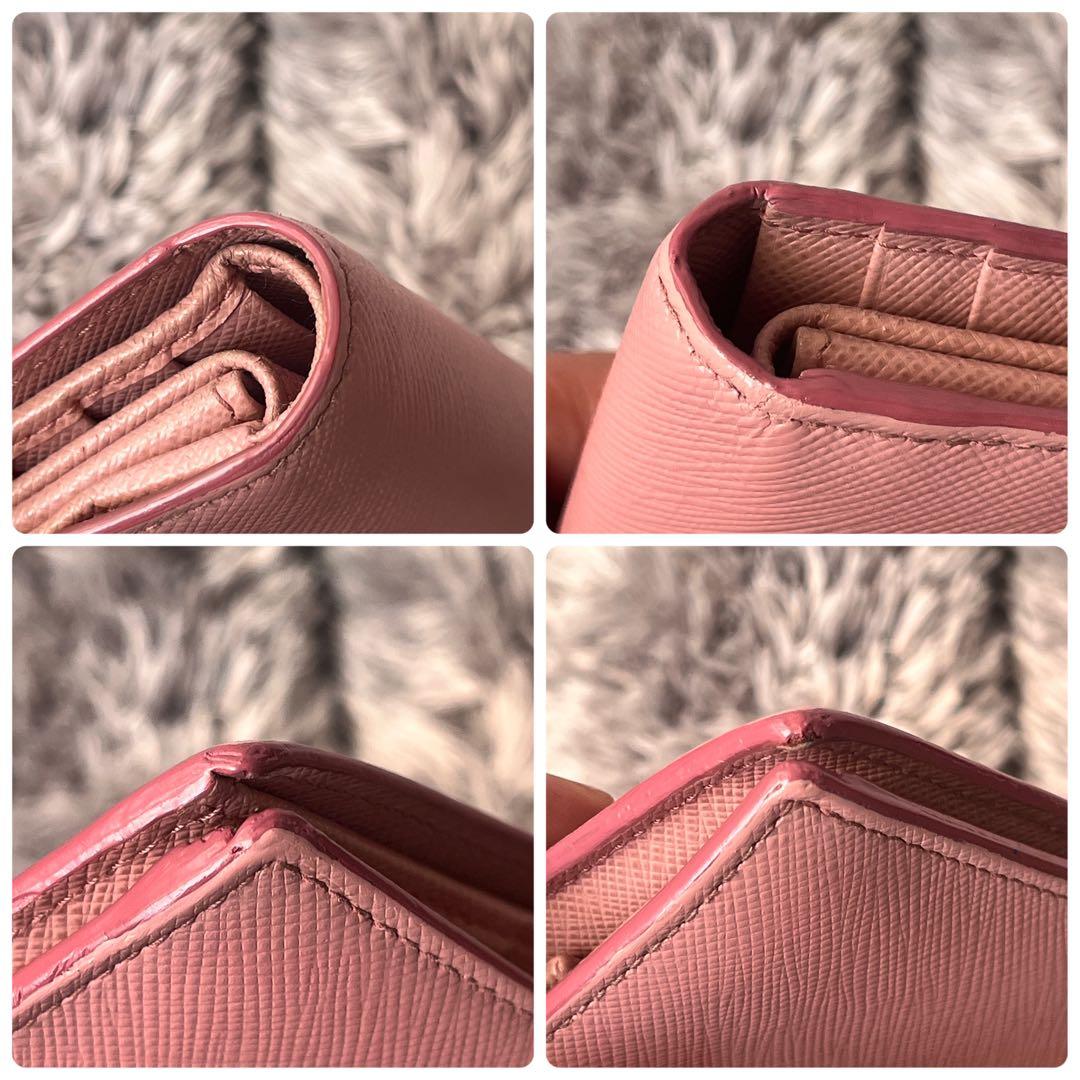 PRADA✨シャイン　折り財布　サフィアーノ　ピンク　レディース