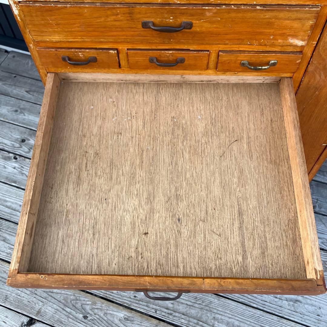 昭和レトロ 古家具 木製収納棚 大工道具棚 サイドボード 整理棚 15杯 古道具