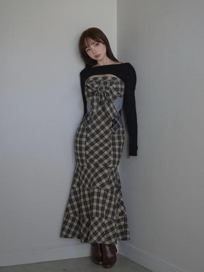 Juni check dress Black Sサイズ