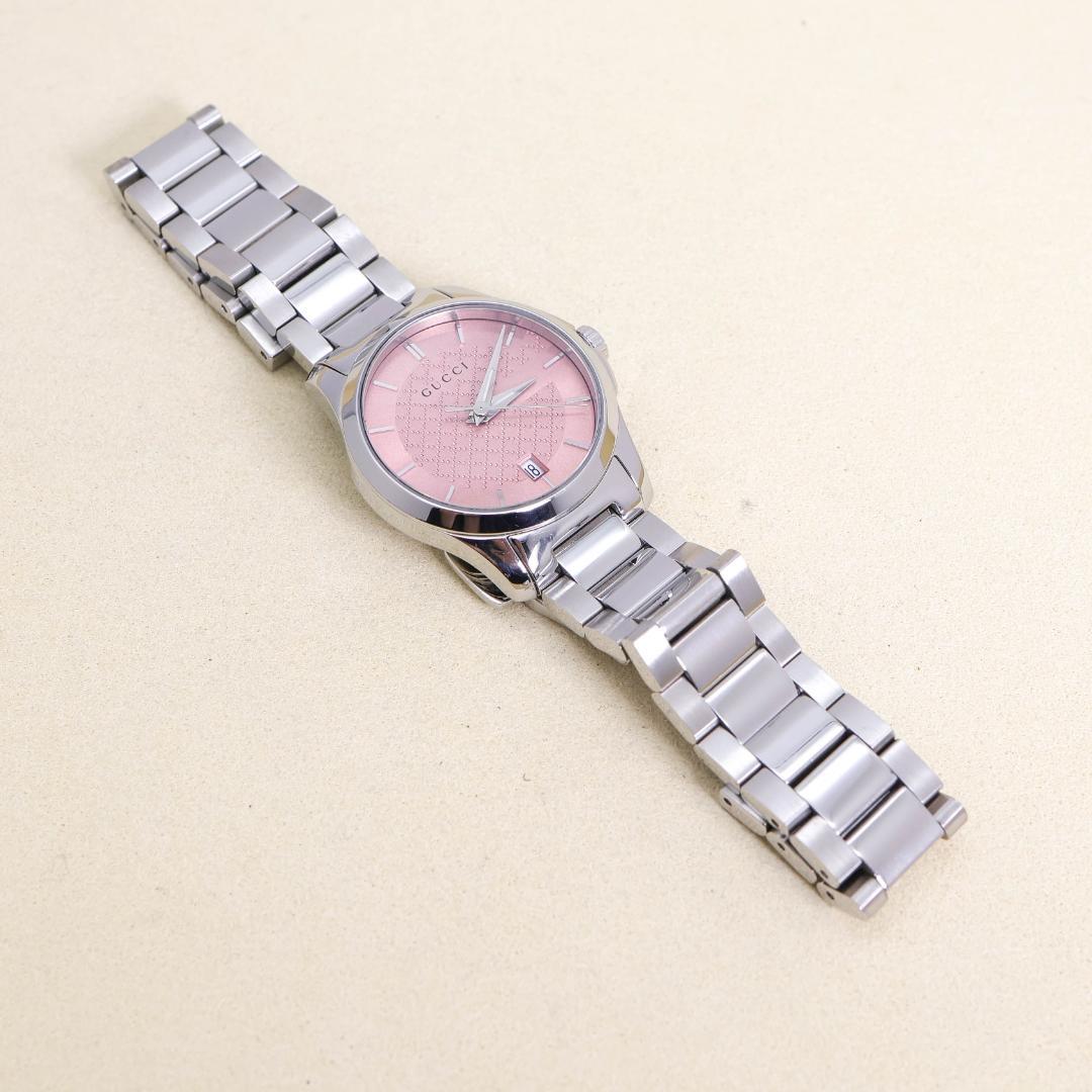 稼働 GUCCI 腕時計 126.5 デイト ピンク ステンレス 2903