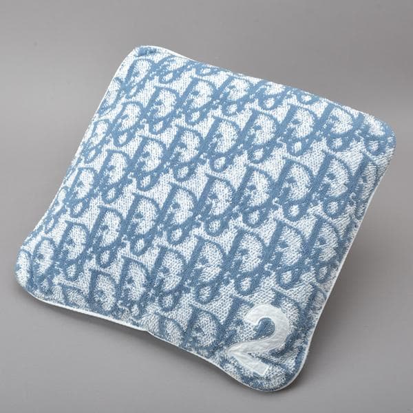 美品◇クリスチャンディオール Dior トロッター柄 クッション タオル生地 青