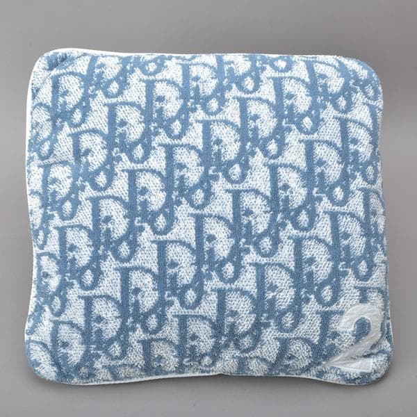 美品◇クリスチャンディオール Dior トロッター柄 クッション タオル生地 青
