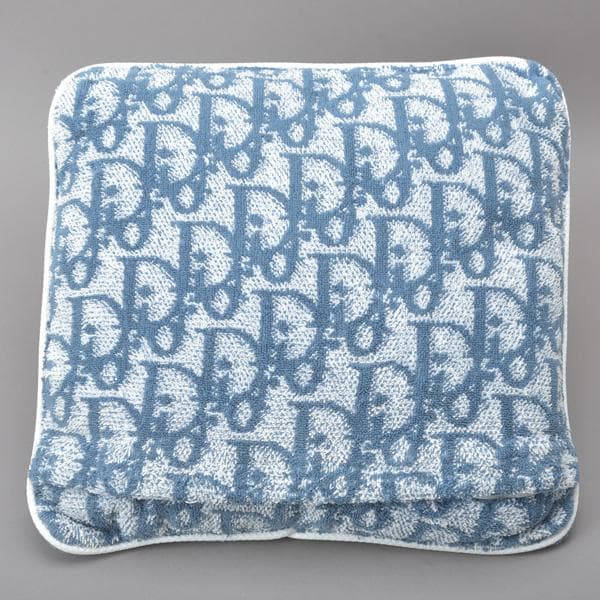 美品◇クリスチャンディオール Dior トロッター柄 クッション タオル生地 青