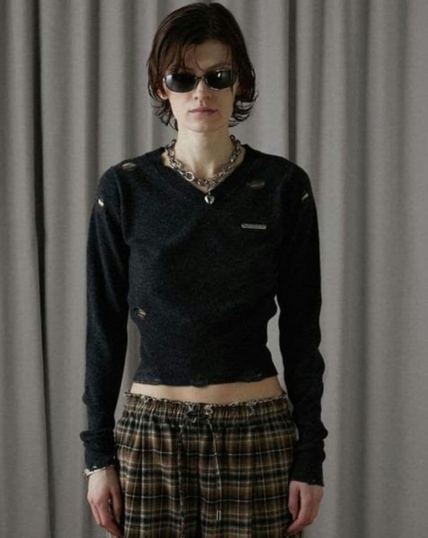 PRANK PROJECT チャコールグレー　ウール　カシミヤ　ダメージニット