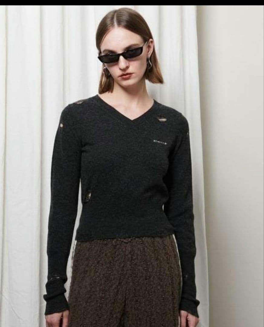 PRANK PROJECT チャコールグレー　ウール　カシミヤ　ダメージニット