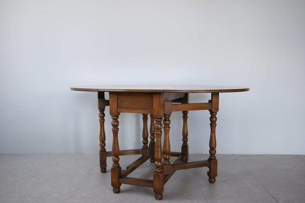 英国アンティーク木製ゲートレッグテーブル/ダイニング机バタフライ(92-7)