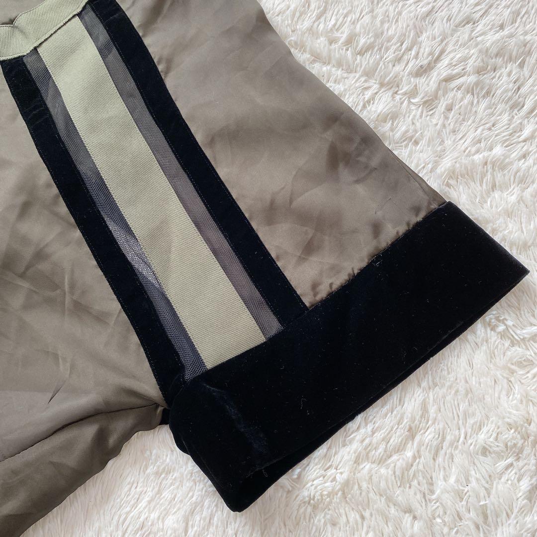 sakai サカイ ベロア切り替え メッシュ スリーヴ オーバーブラウス