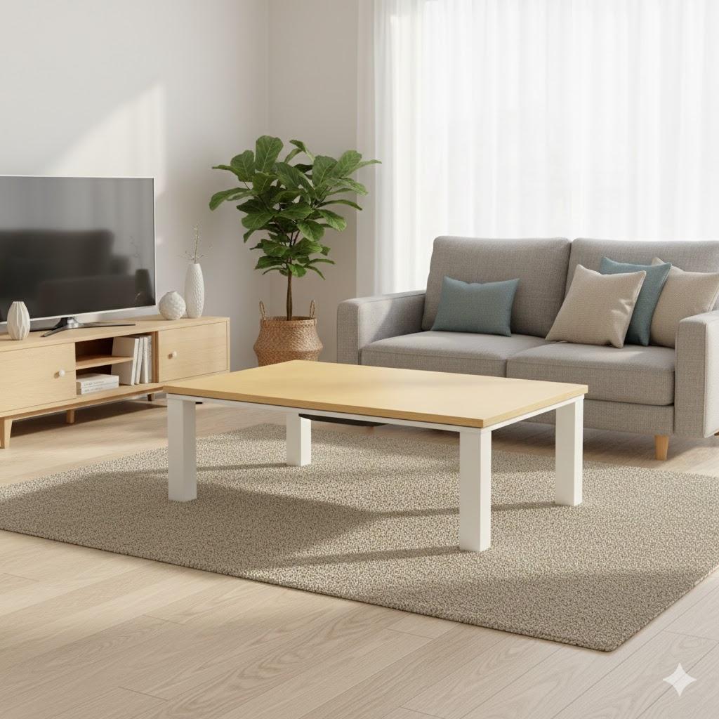 ナチュラル×ホワイトの清潔感。広々使える105cm幅の家具調カジュアルこたつ