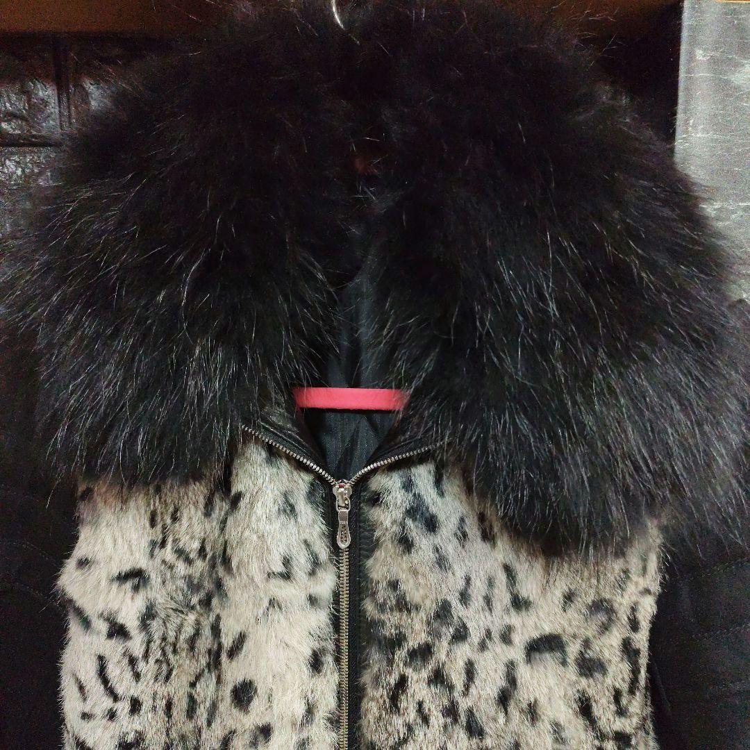 よ　美品５３５１プールオム 羊革×ラビットファージャケットラクーンファーＭ