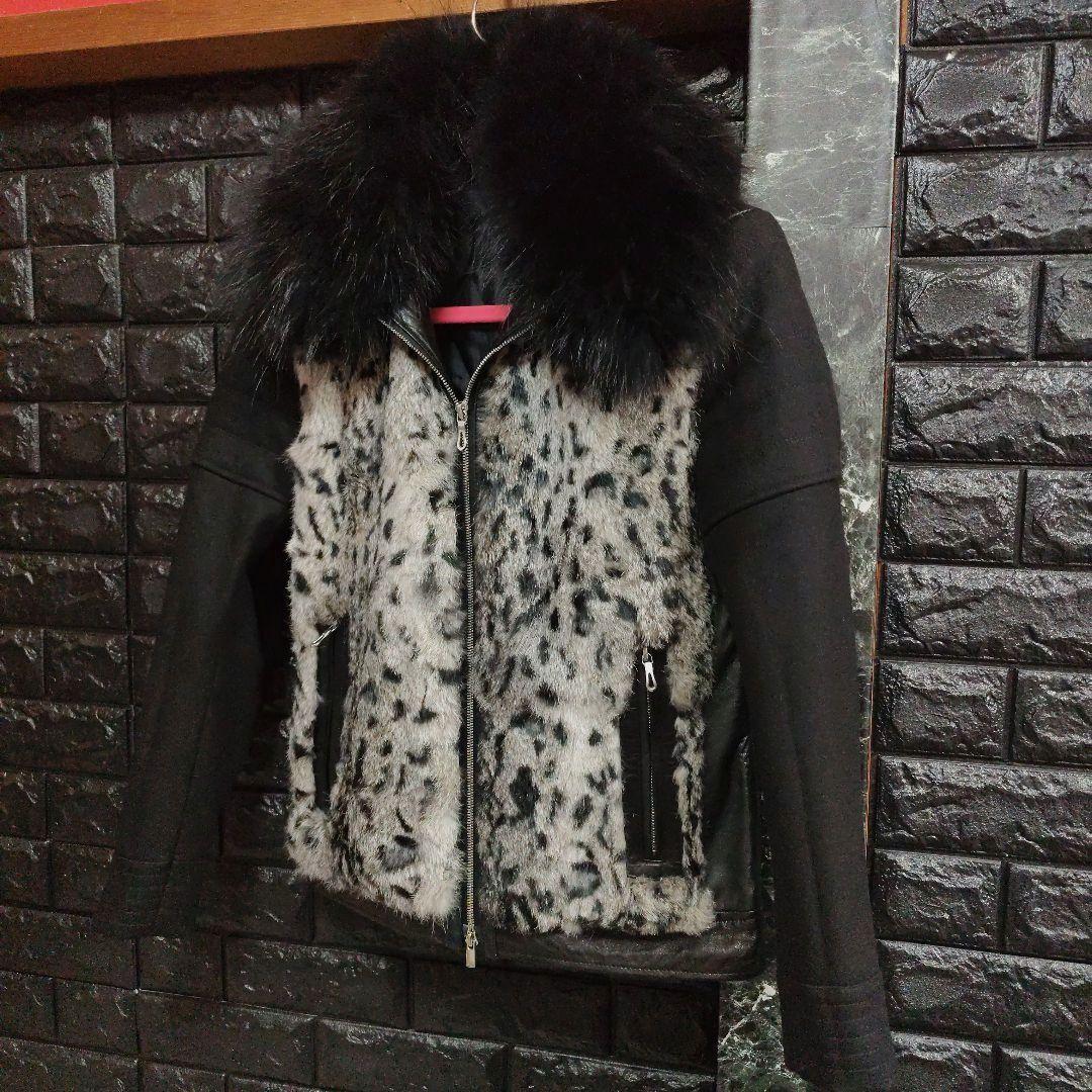 よ　美品５３５１プールオム 羊革×ラビットファージャケットラクーンファーＭ