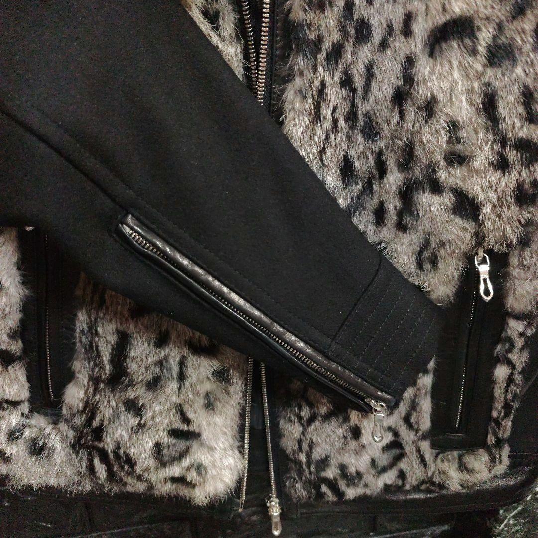 よ　美品５３５１プールオム 羊革×ラビットファージャケットラクーンファーＭ