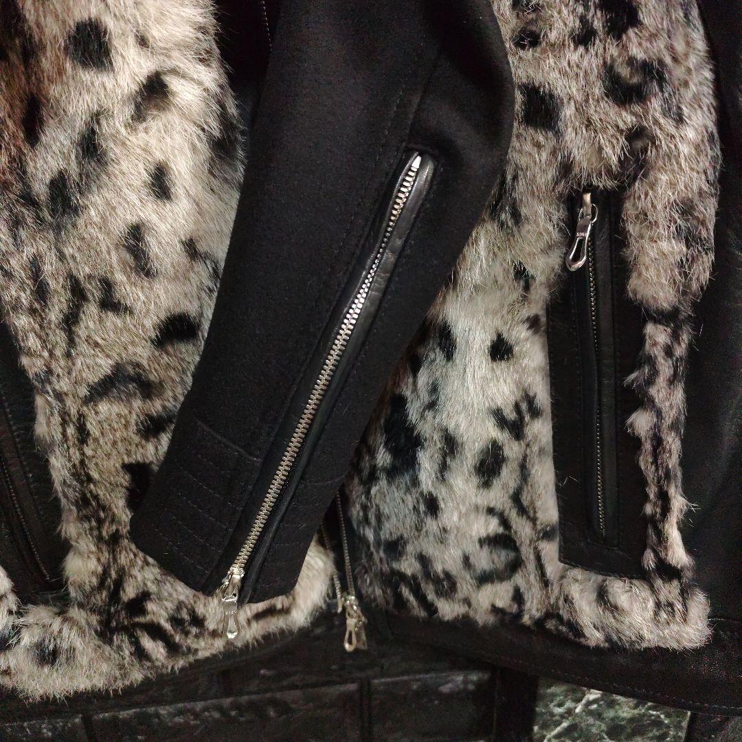 よ　美品５３５１プールオム 羊革×ラビットファージャケットラクーンファーＭ