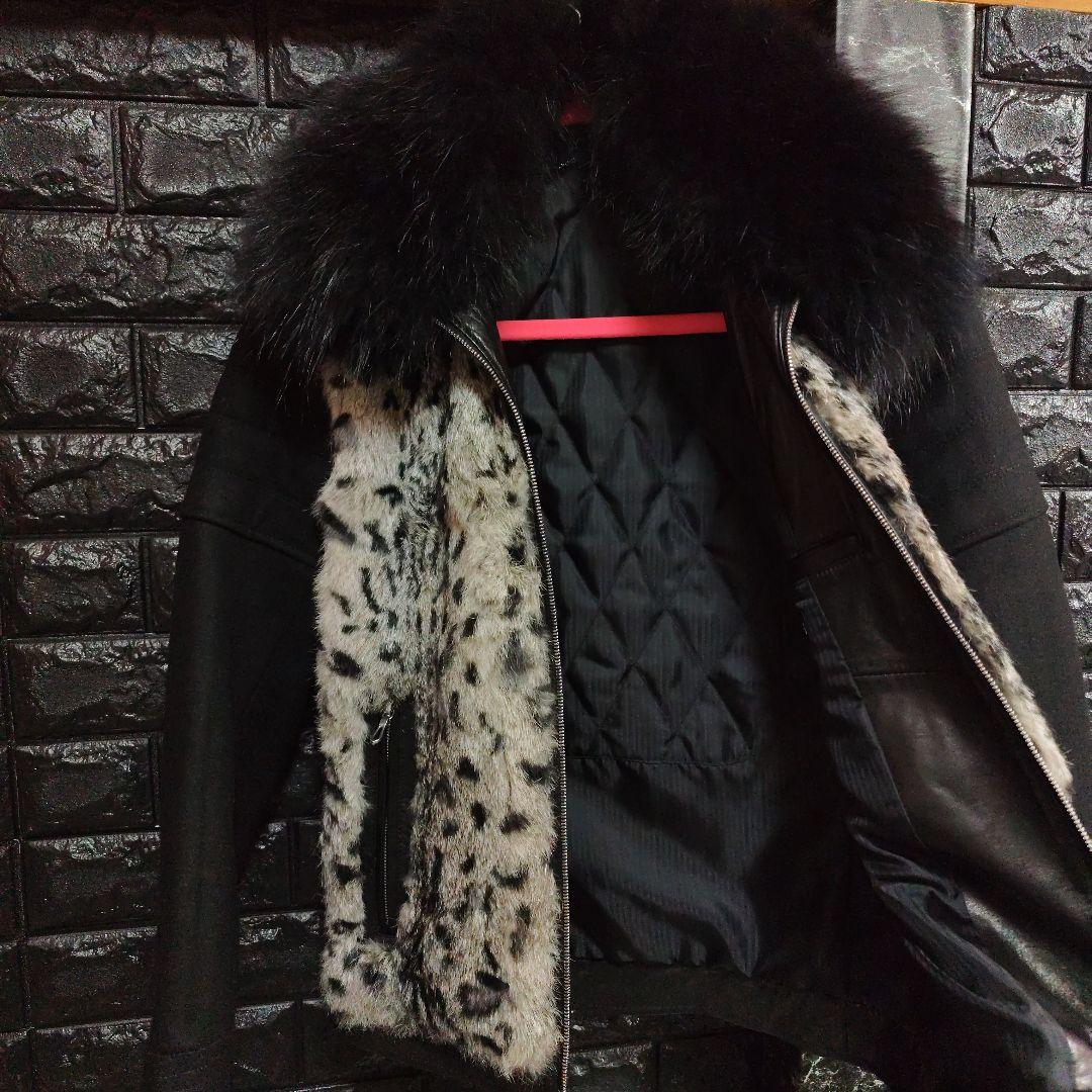 よ　美品５３５１プールオム 羊革×ラビットファージャケットラクーンファーＭ