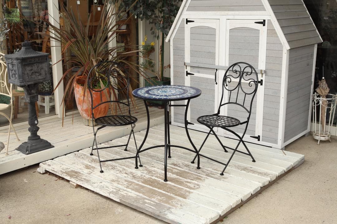 ガーデンテーブルセット アイアン ブルーフラワー 3点セット