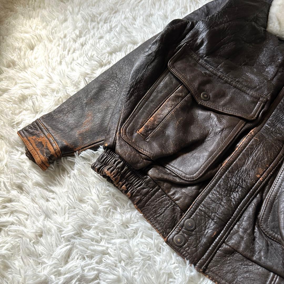 G1 A2 フライトジャケット 羊革 襟ボア着脱可 ブラウン LL