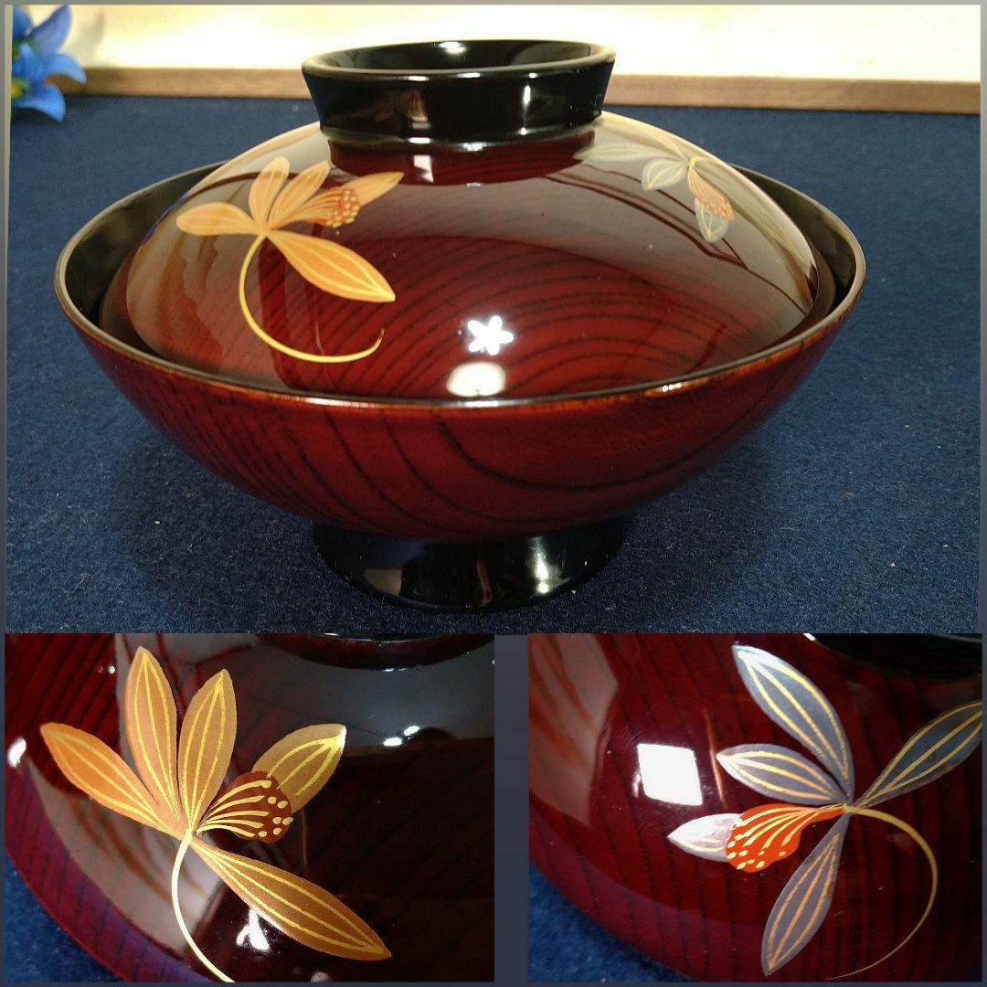 AH14 輪島塗 欅製 吸物椀五客 蓋付椀 木製漆塗 金蒔絵 お椀 ケヤ木