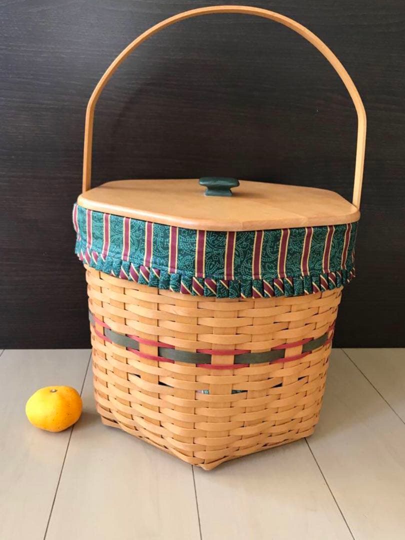 大きな籠　ロンガバーガー　ビンテージ　蓋付き　籠　かご　バスケット　レア