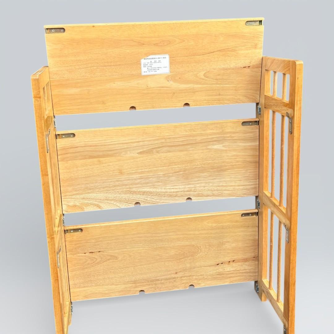 北欧風 天然木 折りたたみ ウッドラック 3段 シェルフ キャンプ