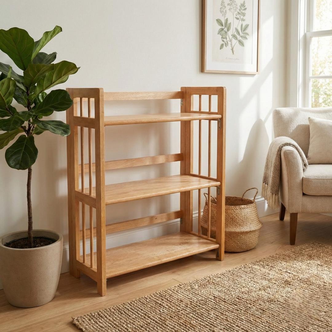北欧風 天然木 折りたたみ ウッドラック 3段 シェルフ キャンプ