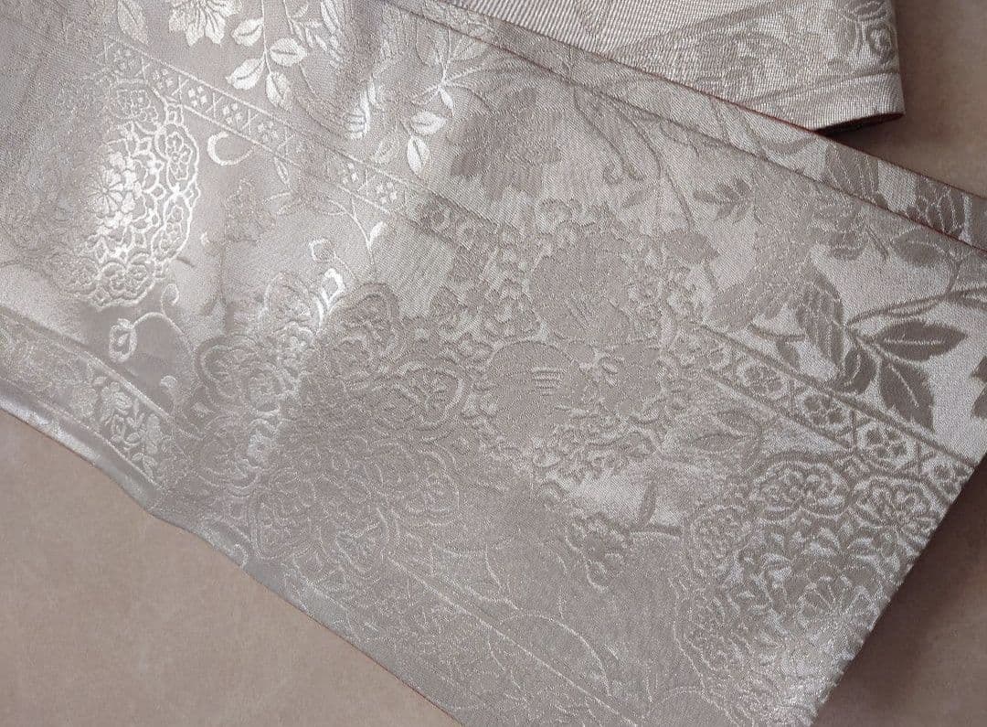 正絹　七五三　袋帯　銀系