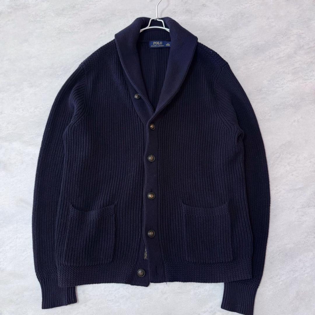 ラルフローレン 現行タグ ショールカラー ニットカーディガン ネイビー Mサイズ