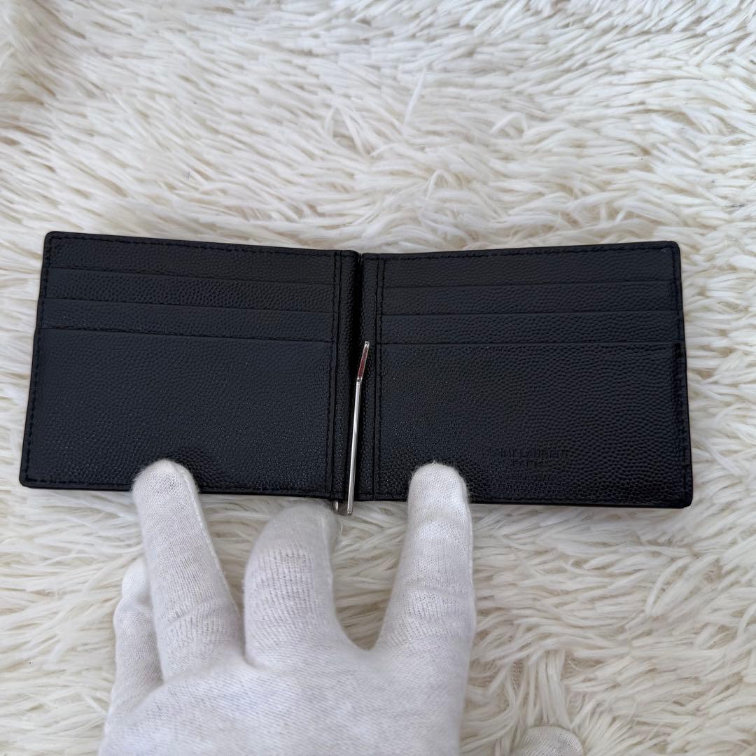 サンローラン マネークリップ 二つ折り財布 キャビアスキン ブラック 箱・保存袋