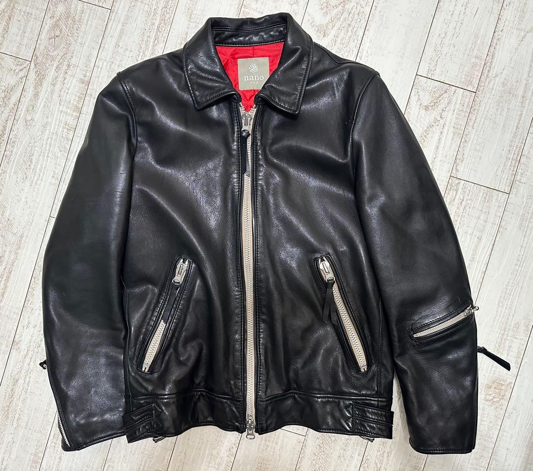 ★美品 ナノユニバース 黒 ラムレザー シングルライダース Sサイズ ジャケット