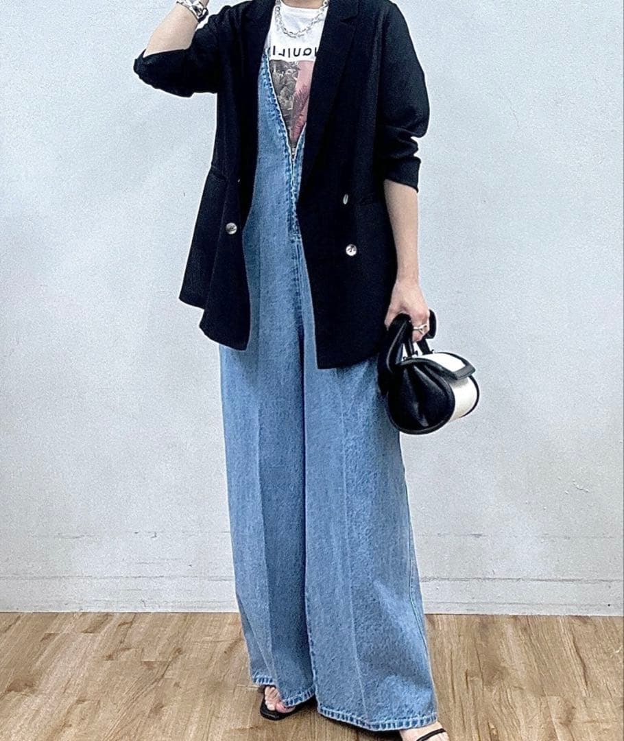 新品未使用　DOUDOU デニムフロントジップサロペット