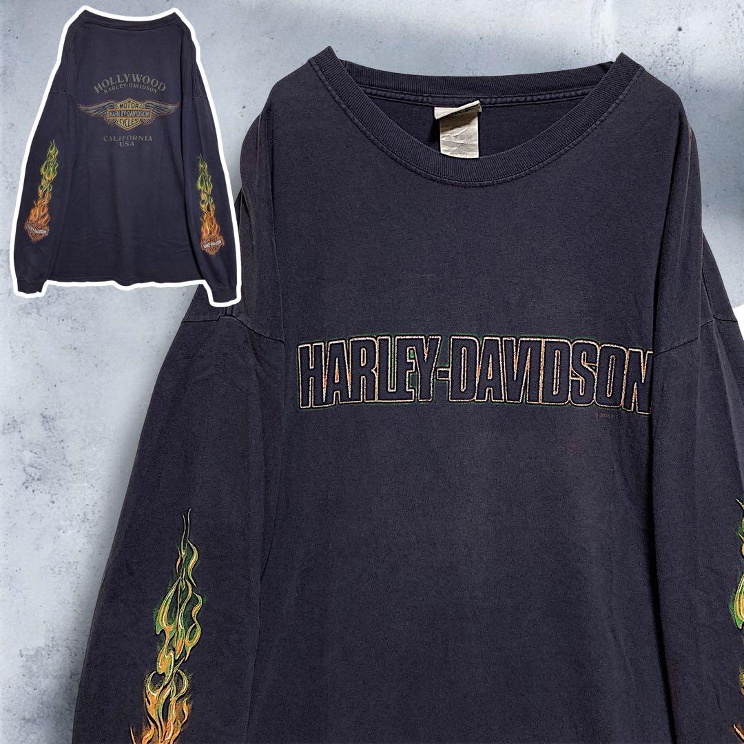 BMEB ロゴ Tシャツ 長袖 古着 紺色 ハーレー ダビッドソン 袖 プリント