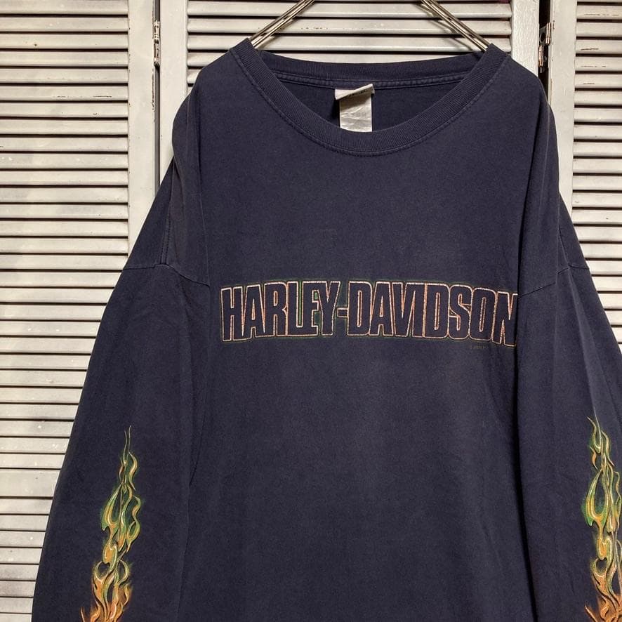 BMEB ロゴ Tシャツ 長袖 古着 紺色 ハーレー ダビッドソン 袖 プリント