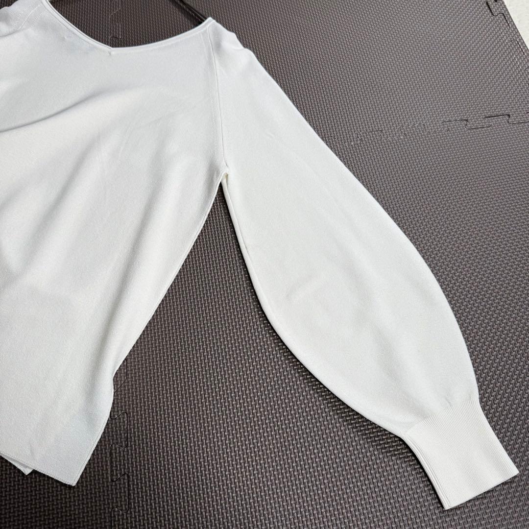 【未使用】セオリー クレープニット ボートネック パフスリーブ S 白