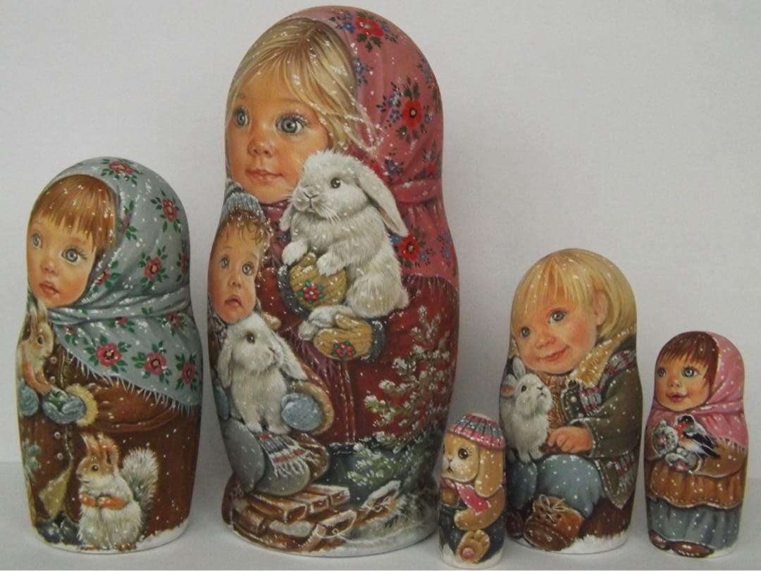 雑貨☆ウインターマトリョーシカ『初雪』5P鷽 エレナ作