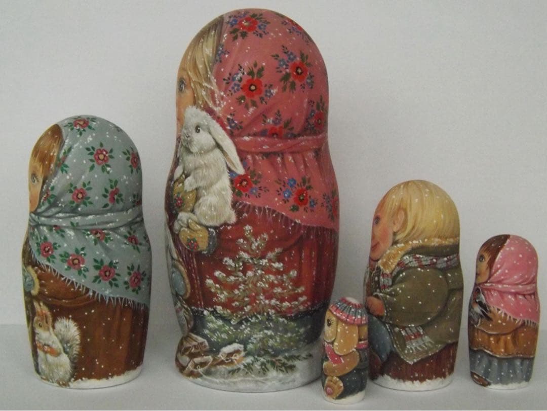 雑貨☆ウインターマトリョーシカ『初雪』5P鷽 エレナ作