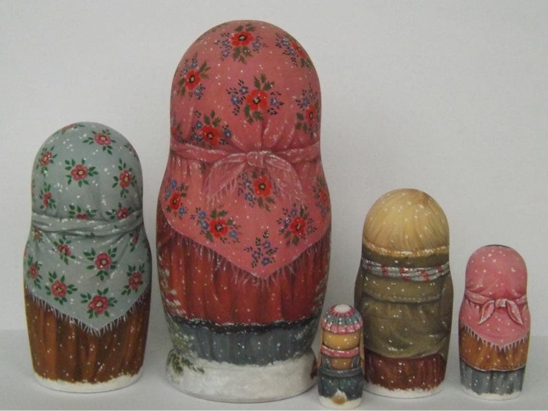 雑貨☆ウインターマトリョーシカ『初雪』5P鷽 エレナ作