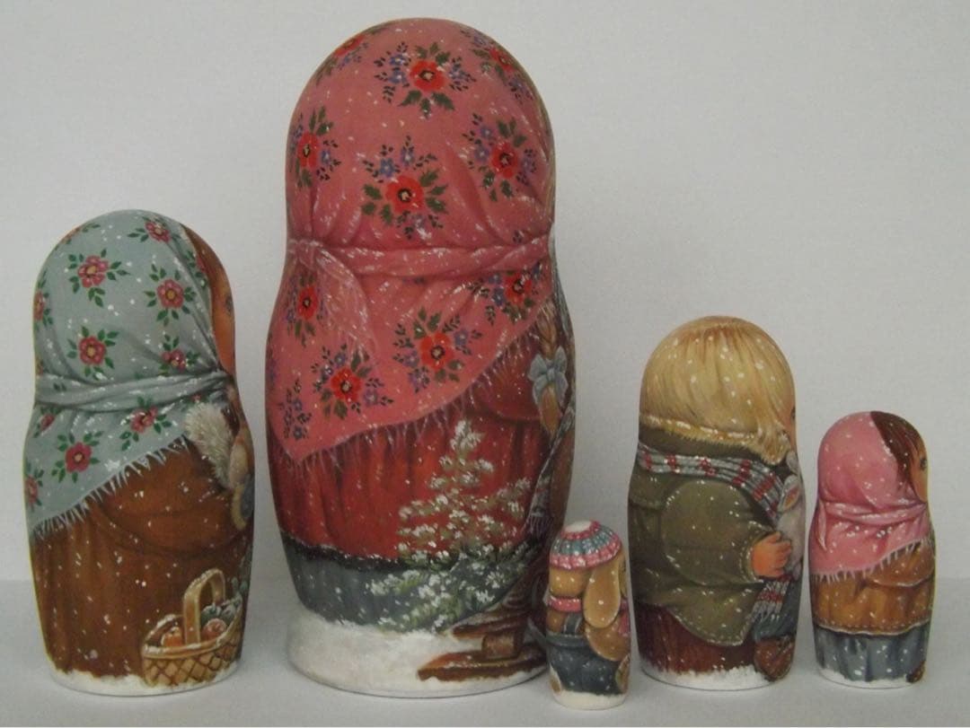 雑貨☆ウインターマトリョーシカ『初雪』5P鷽 エレナ作