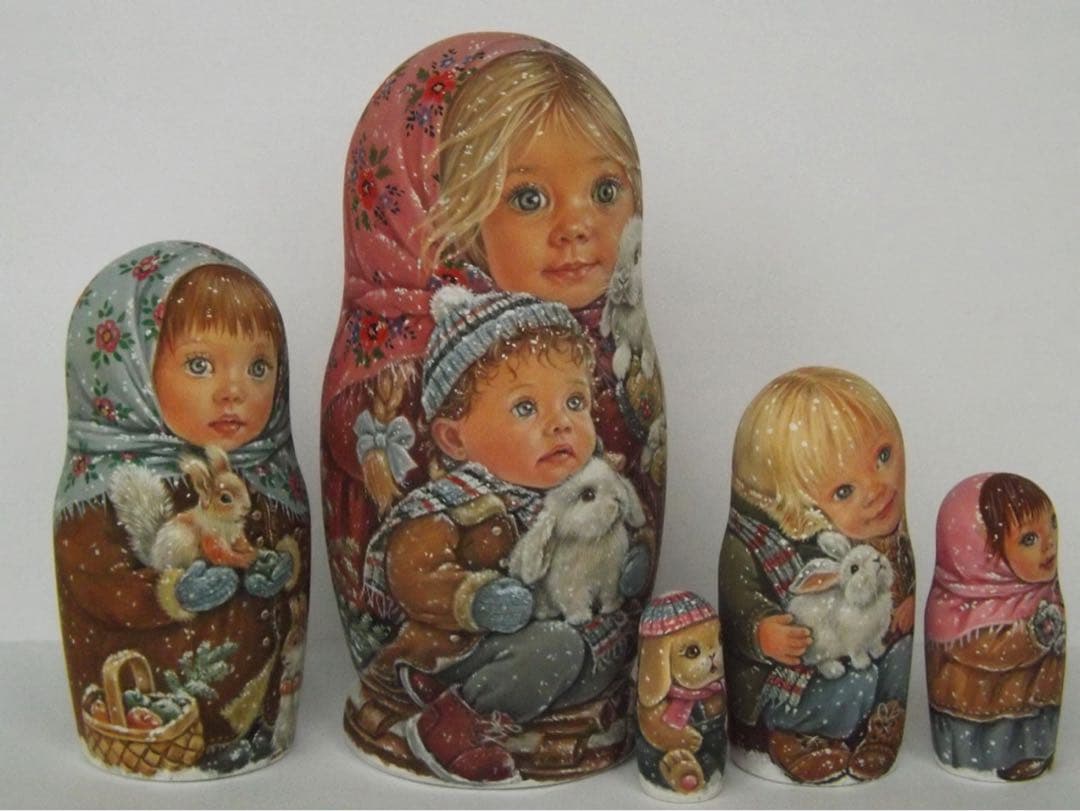 雑貨☆ウインターマトリョーシカ『初雪』5P鷽 エレナ作