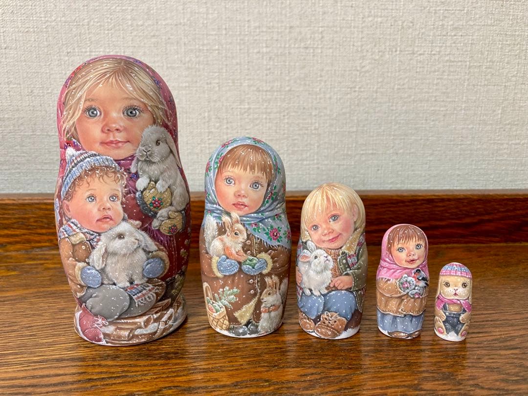 雑貨☆ウインターマトリョーシカ『初雪』5P鷽 エレナ作