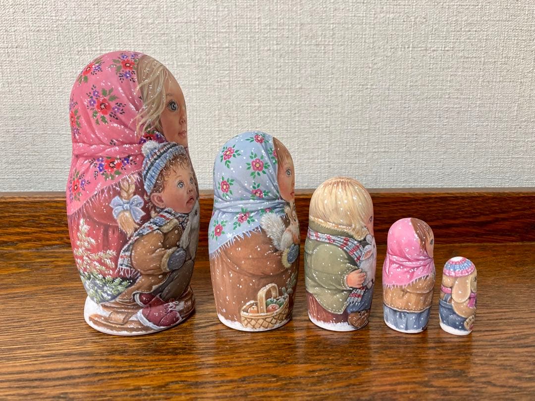 雑貨☆ウインターマトリョーシカ『初雪』5P鷽 エレナ作