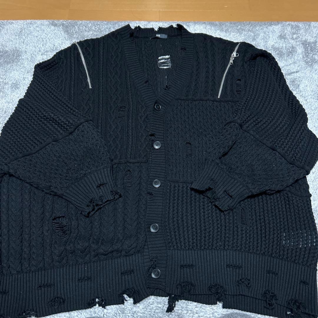 HARE ダメージ&ジッパーニットカーディガン