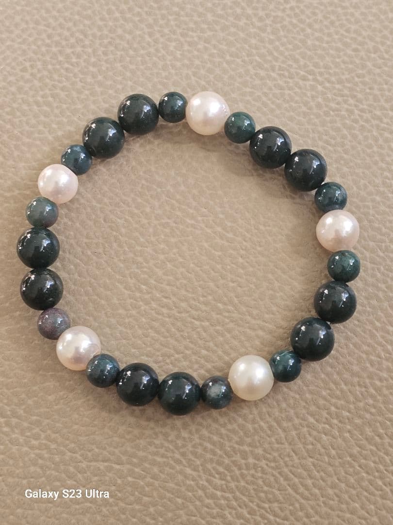 出雲瑪瑙とあこや真珠のブレスレットサイズ１５～１５、５センチ