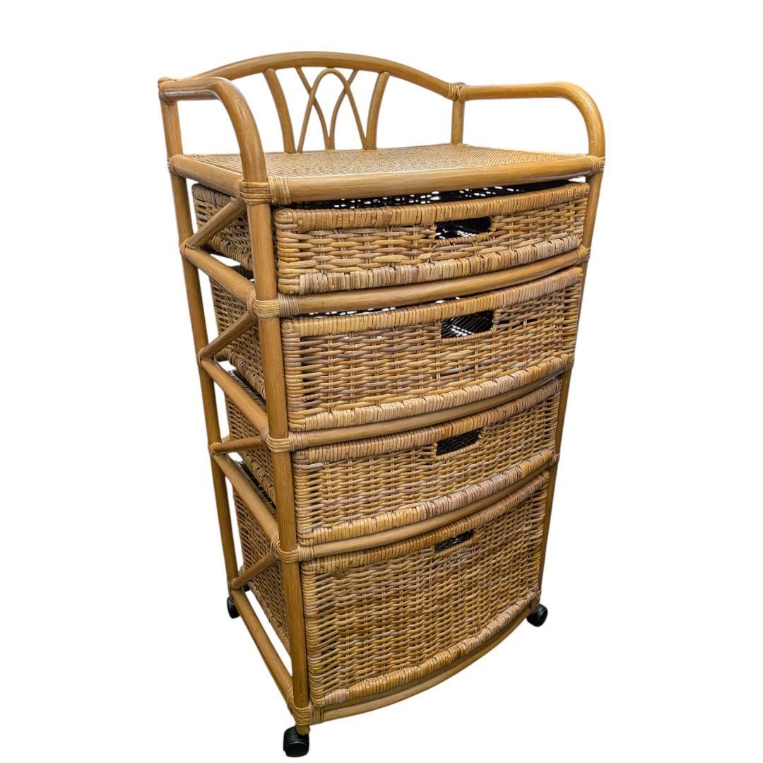 ラタン チェスト ４段 キャスター付 ヴィンテージ家具