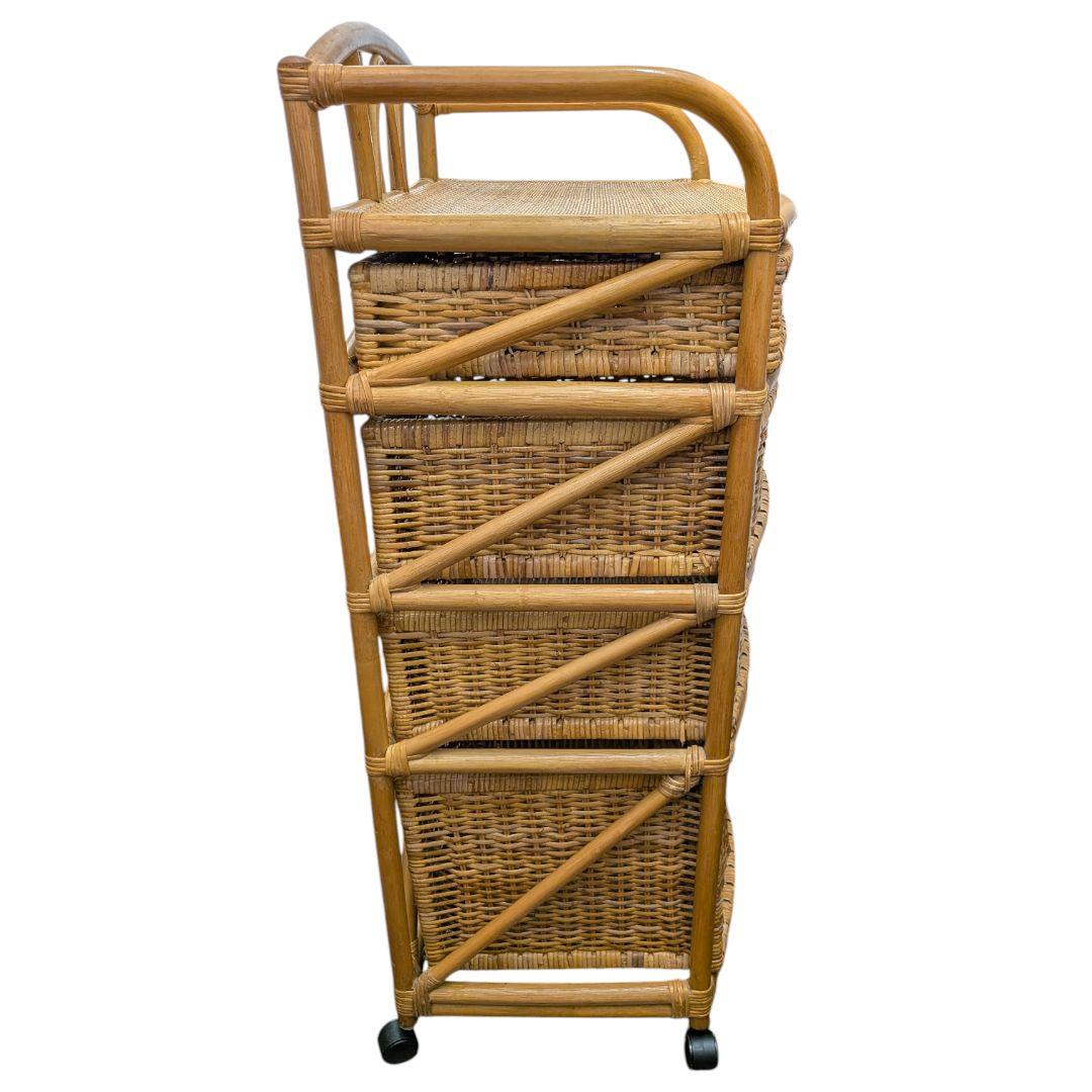 ラタン チェスト ４段 キャスター付 ヴィンテージ家具