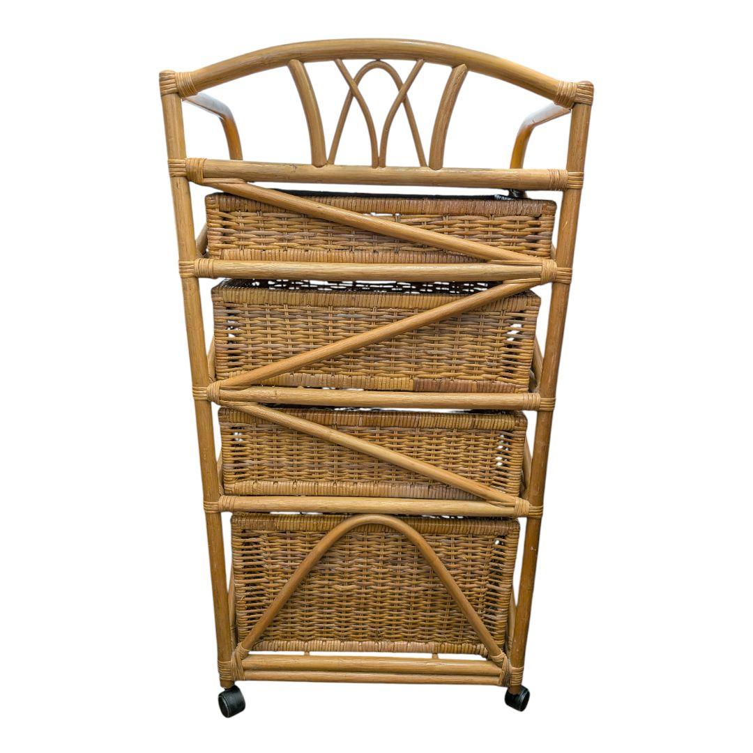 ラタン チェスト ４段 キャスター付 ヴィンテージ家具