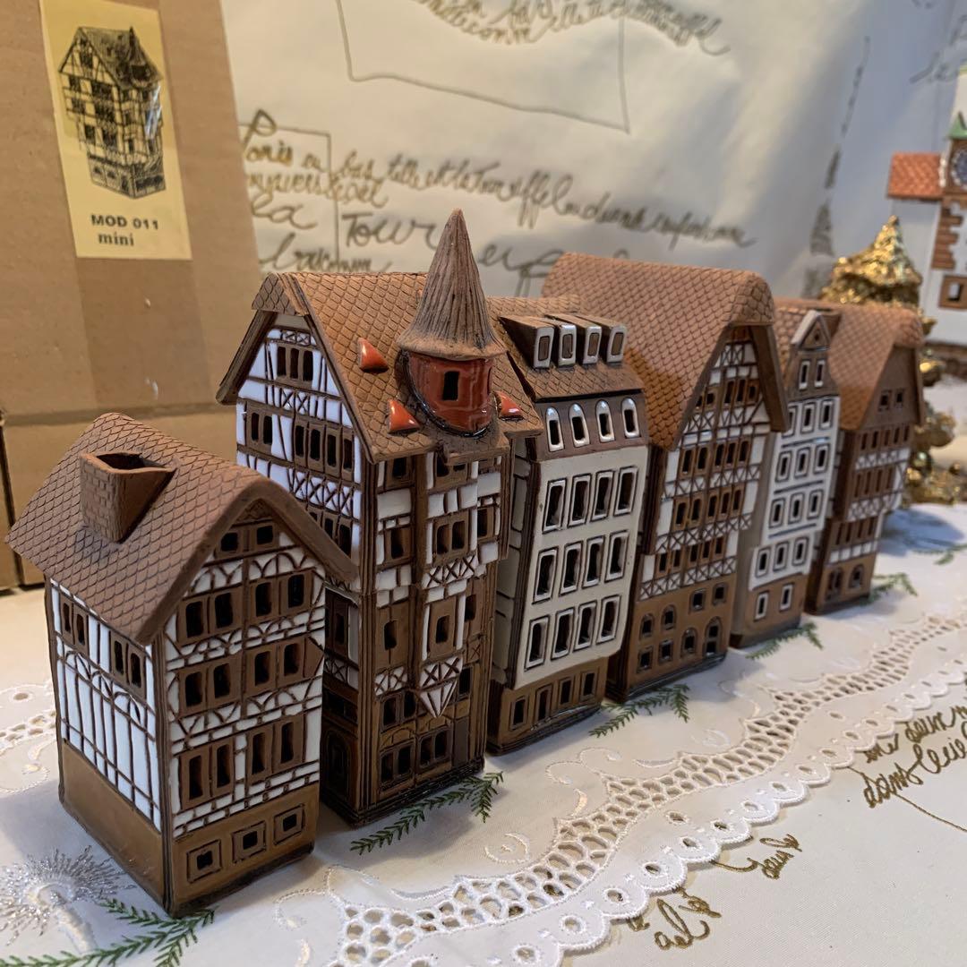 ドイツ製　置物　未使用品有名な街並みを再現した陶器のキャンドルハウス6個セット！