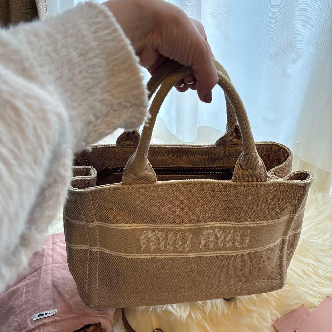 わんわん　miumiu ジャガードロゴデニムトート　カナパ