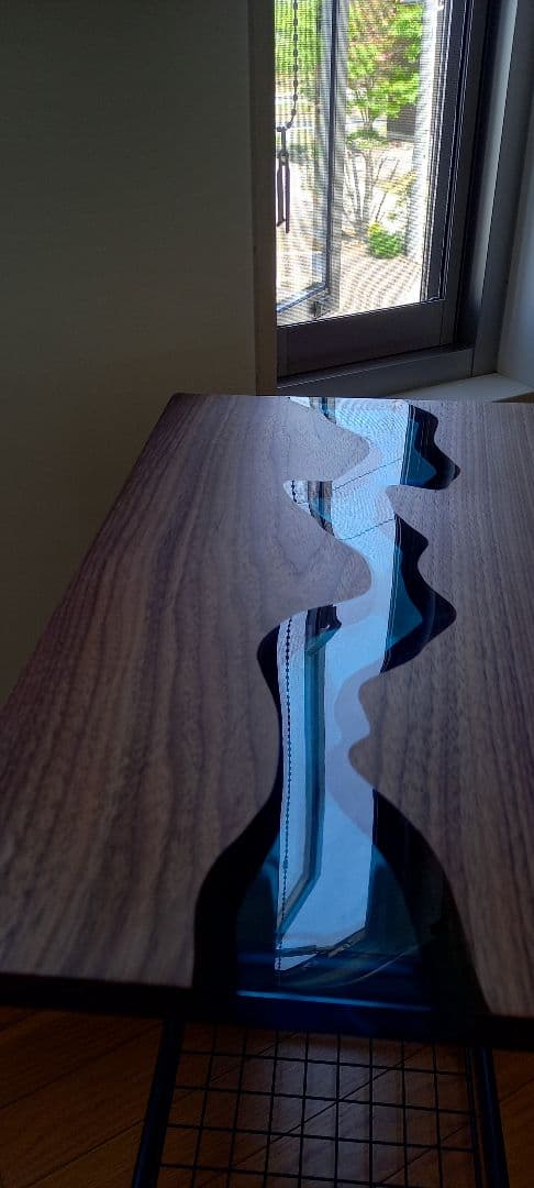 リバーテーブル　レジンテーブル　サイドテーブル　キャスター付き　キッチンワゴン