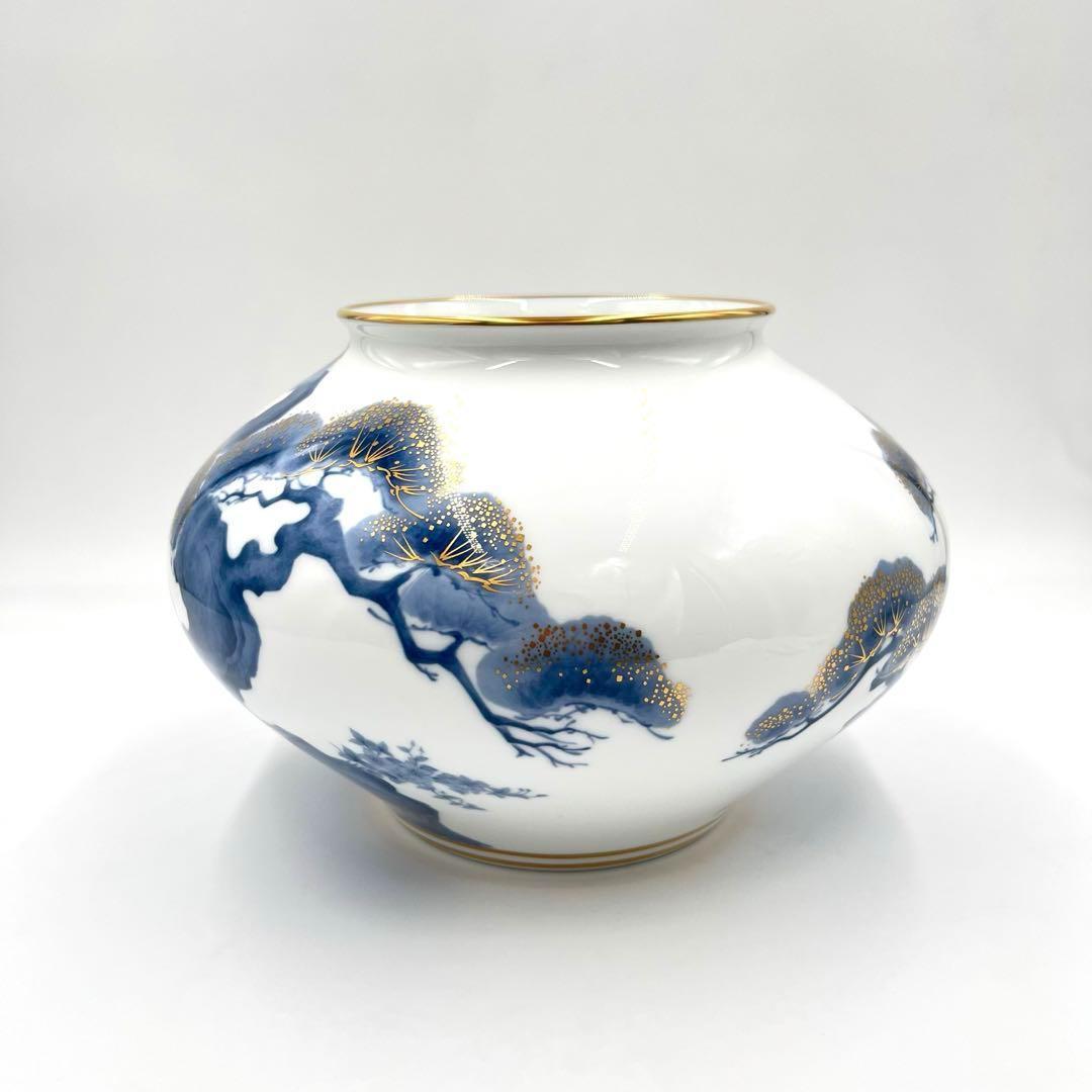 大倉陶園 花瓶 老松 金彩 壺 花器 フラワーベース