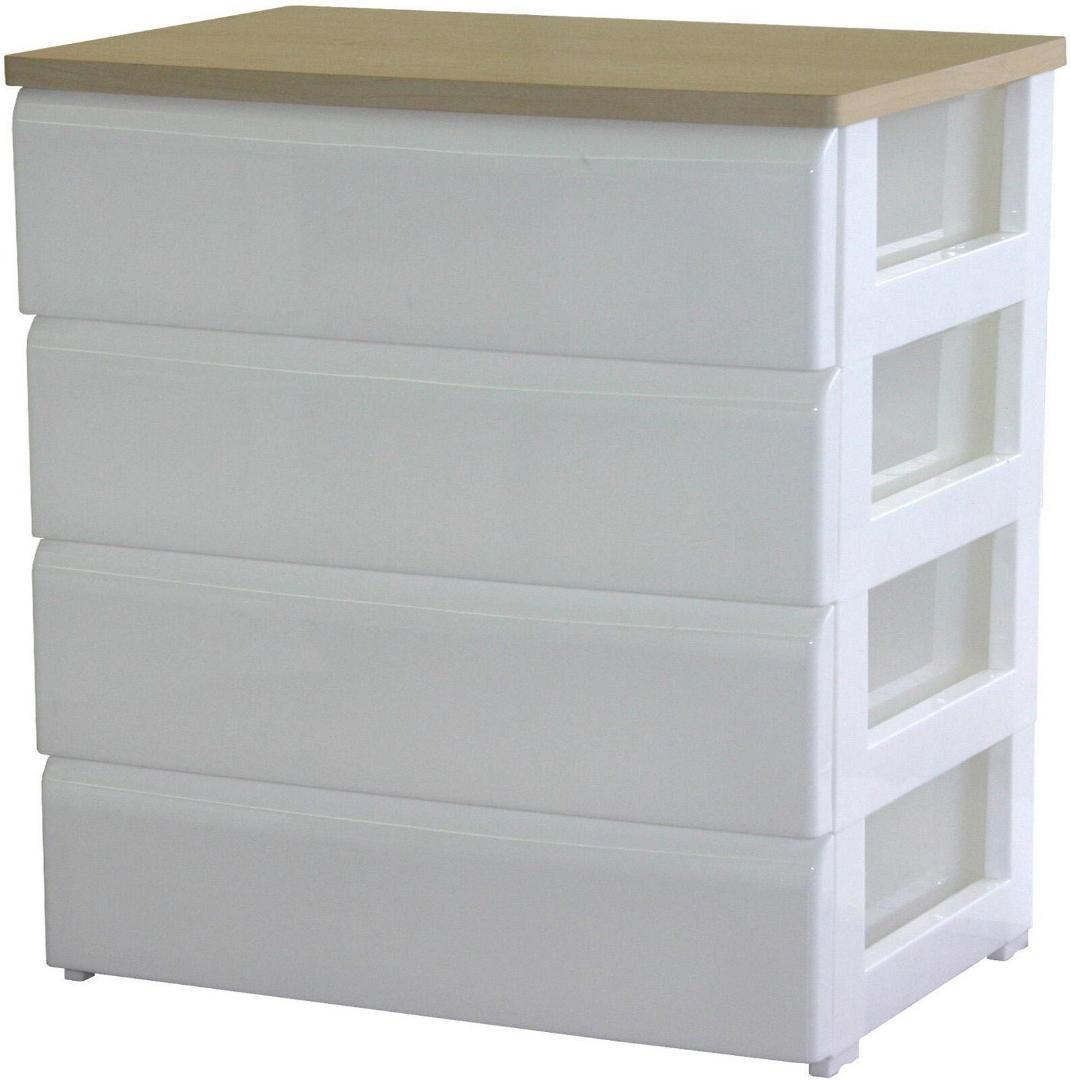 PES CST　収納チェスト　4段　ナチュラル＊ホワイト　幅56㎝